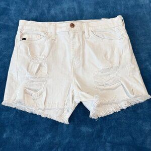 size 27‎ Kancan Womens White Distressed Denim Shorts Raw Hem distressed